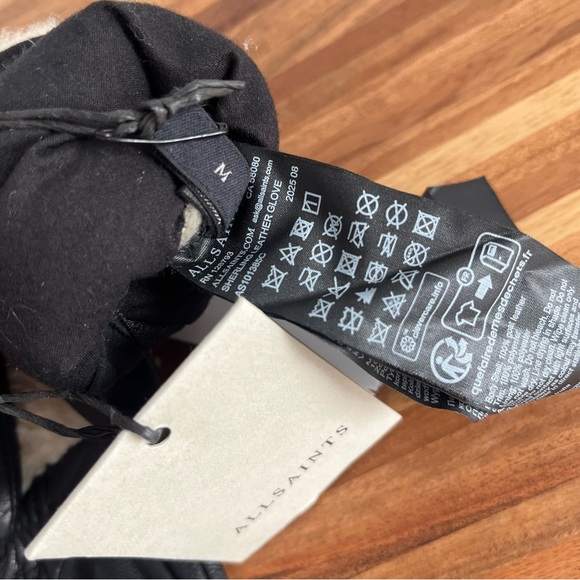 AllSaints Shearling Black Leather Gloves with Ecru Shearling cuff Zipper details - Picture 10 of 13